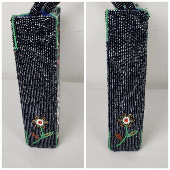 Vintage Handbag Glass Seed Beaded Floral Purse Black Red Flower Vietnamese - Picture 9 of 11